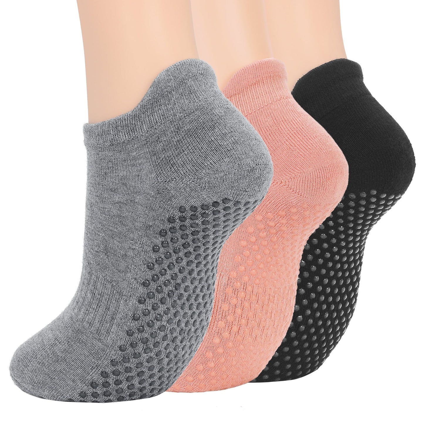3 Pairs Non Slip Socks Womens Black Yoga Socks with Grips for Women Ankle Socks