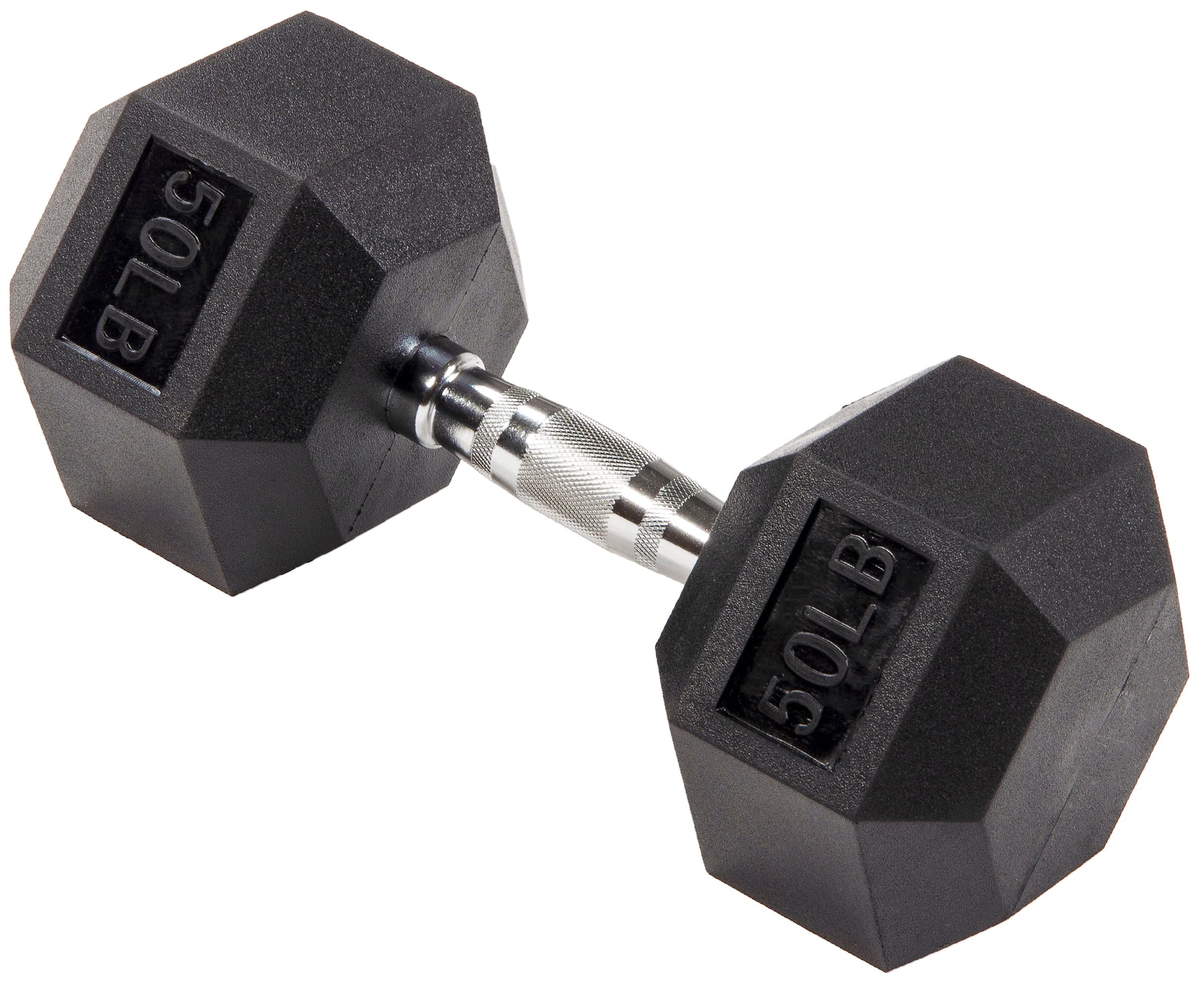 Rubber Encased Hex Dumbbell, Black, 15 Lb