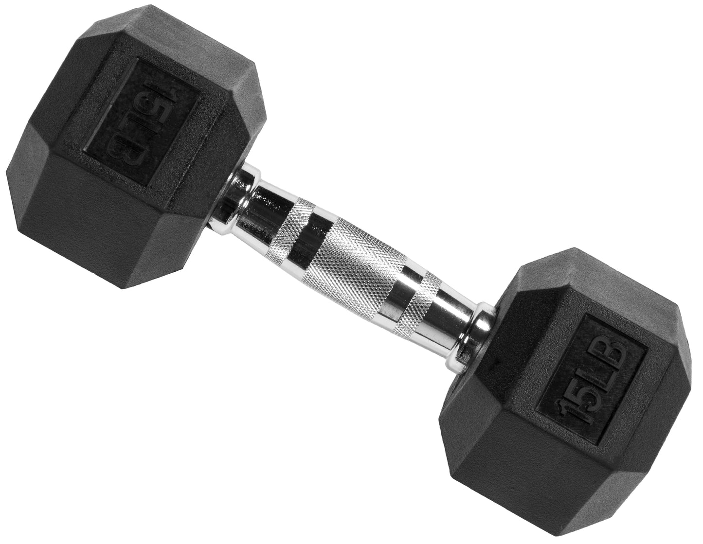 Rubber Encased Hex Dumbbell, 15Lbs, Single