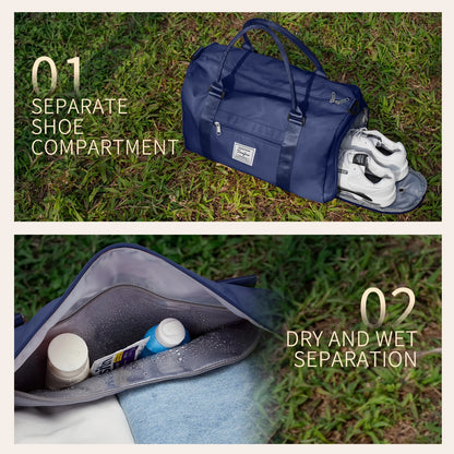 Gym Bag for Women Men with Wet Pocket, Travel Duffle Bag Sport Gym Tote Bag with Shoe Compartment, Carry on Overnight Bag Hospital Bag Black