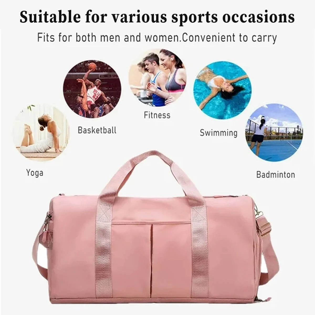 Gym Bag,Travel Duffel Bag ,Sport Gym Tote Bags Swimming Yoga,Waterproof Weekend Overnight Bag,Carry on Bag,Personal Item Travel Bag,Workout Dance Bag for Men & Women,Pink
