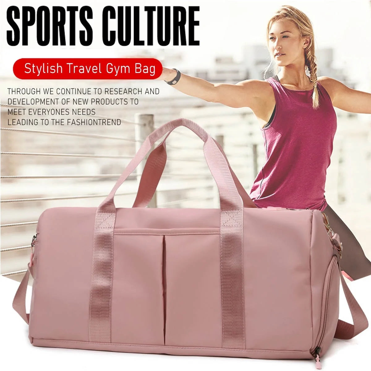 Gym Bag,Travel Duffel Bag ,Sport Gym Tote Bags Swimming Yoga,Waterproof Weekend Overnight Bag,Carry on Bag,Personal Item Travel Bag,Workout Dance Bag for Men & Women,Pink