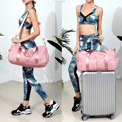 Gym Bag,Travel Duffel Bag ,Sport Gym Tote Bags Swimming Yoga,Waterproof Weekend Overnight Bag,Carry on Bag,Personal Item Travel Bag,Workout Dance Bag for Men & Women,Pink